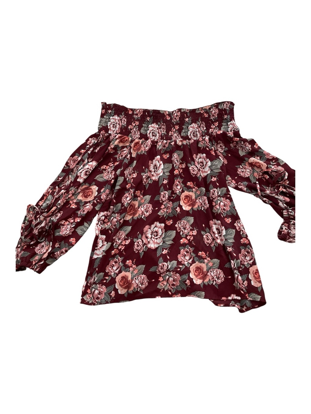 Wishful Park Burgundy Floral Off-Shoulder Blouse